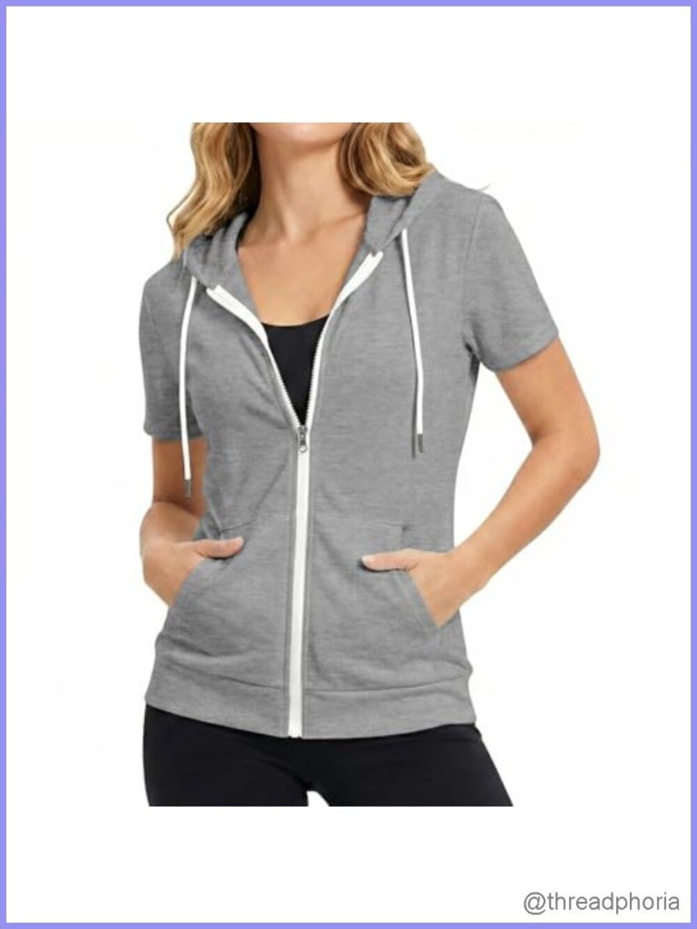 Slim Fit Zip Up Hoodie Short Sleeve Lightweight Full Zip Sweatshirt